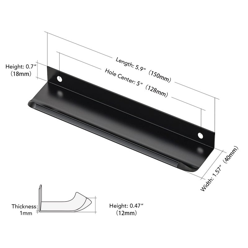 Ravinte Hardware 10 Pack Black Cabinet Handles  5.9 Inch (150mm) Finger Edge Pulls  5 Inch Hole Center  Finger Pulls for Cabinets - Image 3